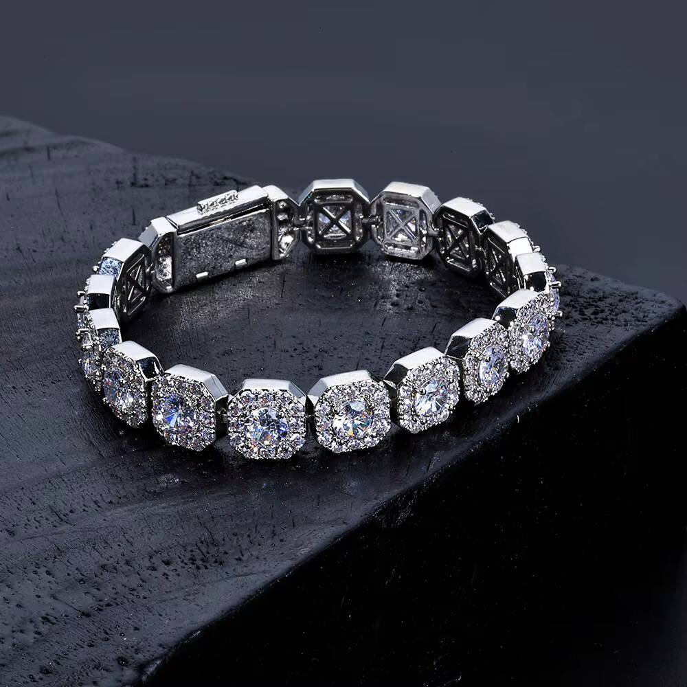 Moissanite Iced Out Zircon Bracelet Gold Plated 10/12mm Clustered Tennis Chain Women Hip Hop Bling Jewelry