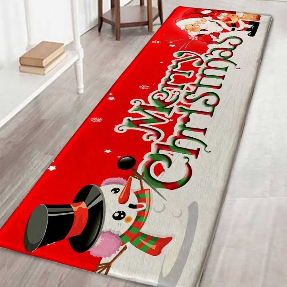 VIKAMA Christmas Runner Rug Santa Snowmen Reindeer Floor Mat Christmas Decoration Indoor Red Soft Flannel Carpet Home DecorationM251117