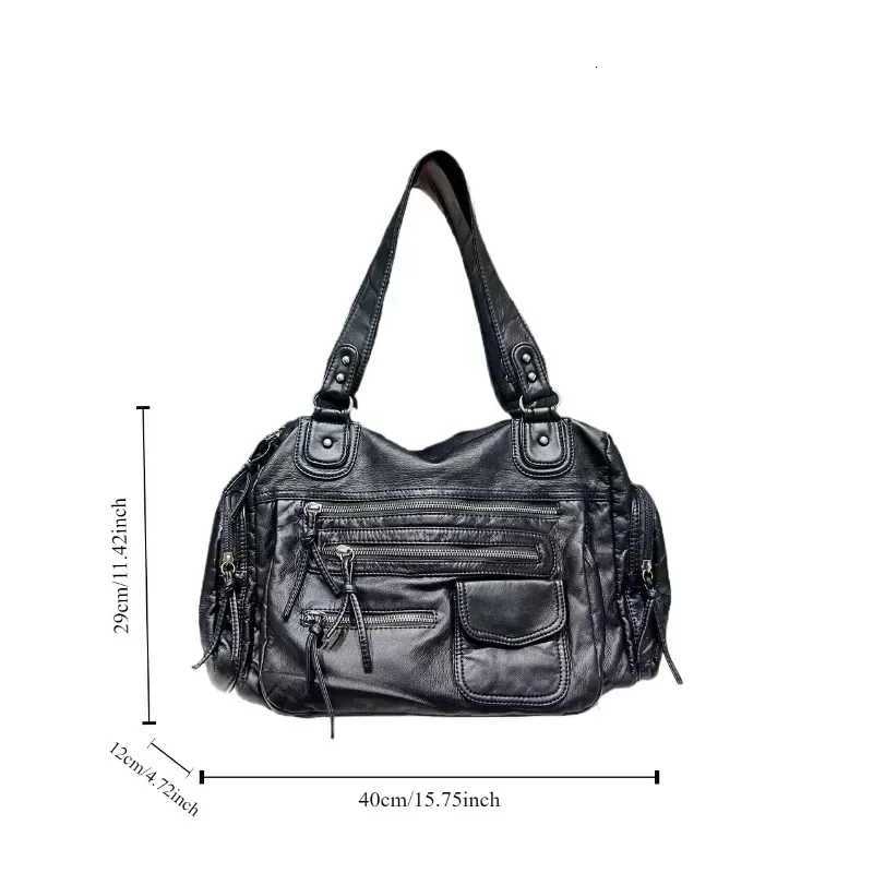 Womens Fashion Y2K Hot Girl Motorcycle Bag Large Capacity Washed Distressed Shoulder Crossbody HandbagW251117