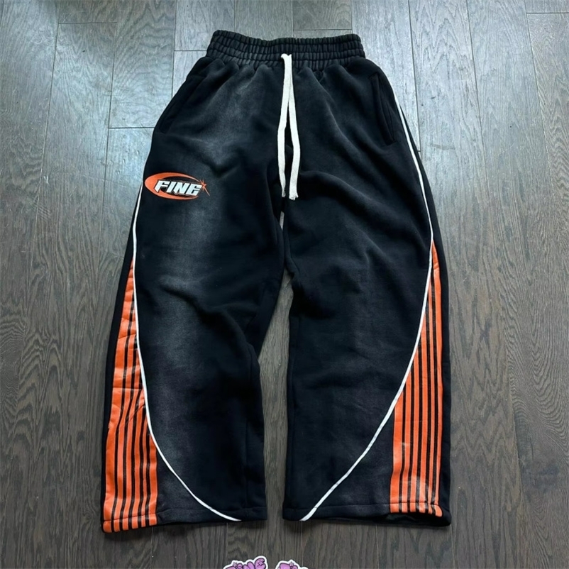 Y2K Fashion Striped Casual Pants Men and Women Retro Harajuku Baggy Straight Pants High Waist Loose Hip Hop Sweatpant Streetwear 250415