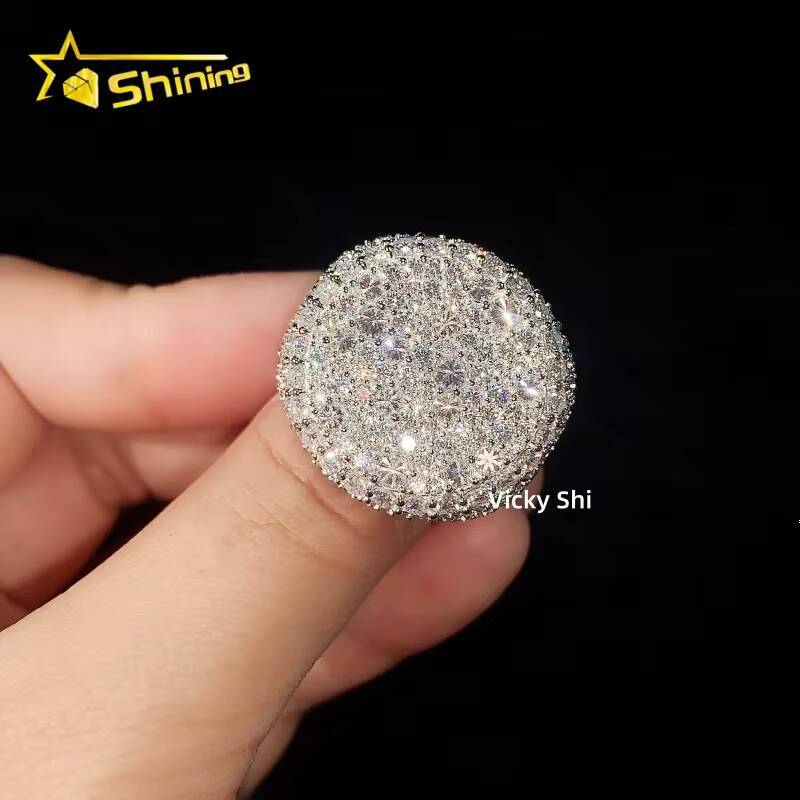 Hip Hop Iced Out Mosaic Reverse Setting Mens Moissanite Ring Custom GRA 925 Sterling Silver Ring for Engagement Wedding