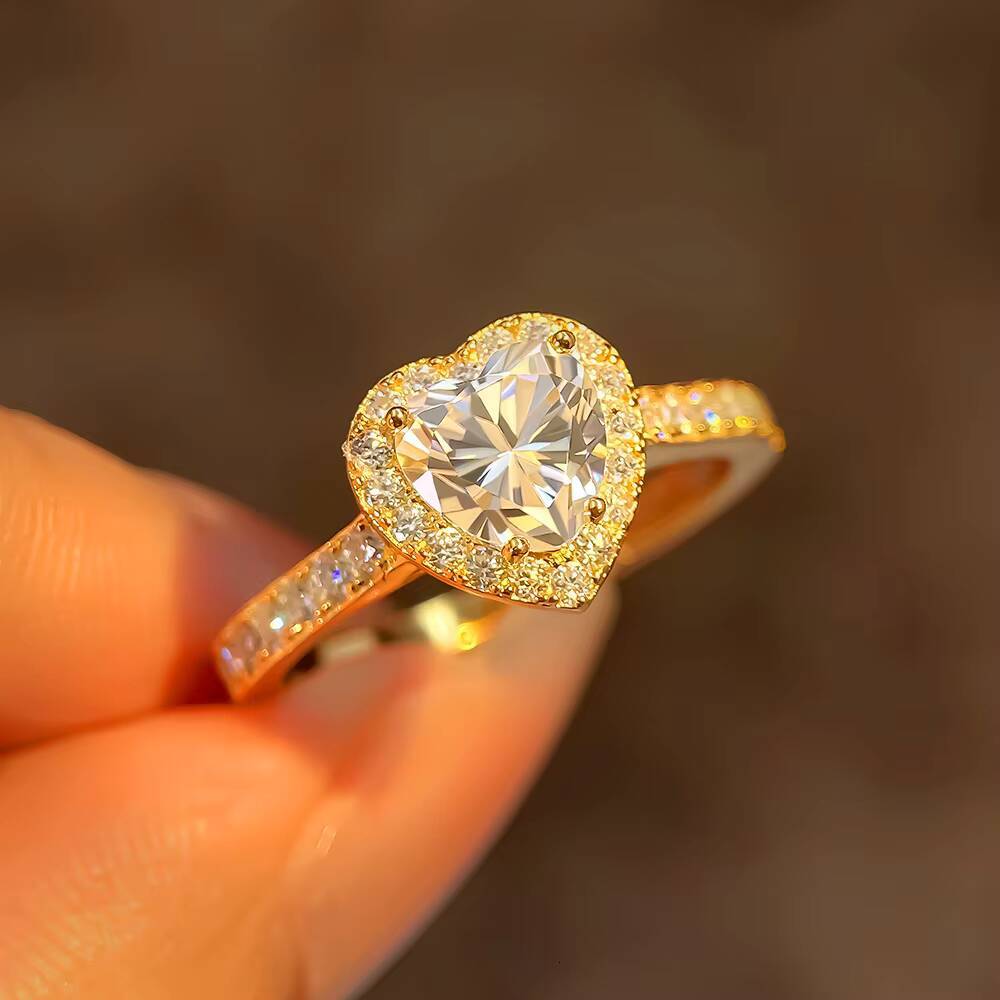 Womens Engagement Heart Rings 925 Sterling Silver VVS Moissanite Diamond Wedding Promise Rings Elegant Jewelry