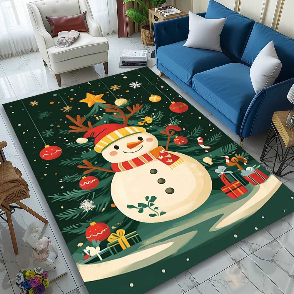Snowman Christmas Area Rug Polyester Velvet Carpet Mat Large Size Thick Household Decorative Rug for Bedroom KitchenM251117