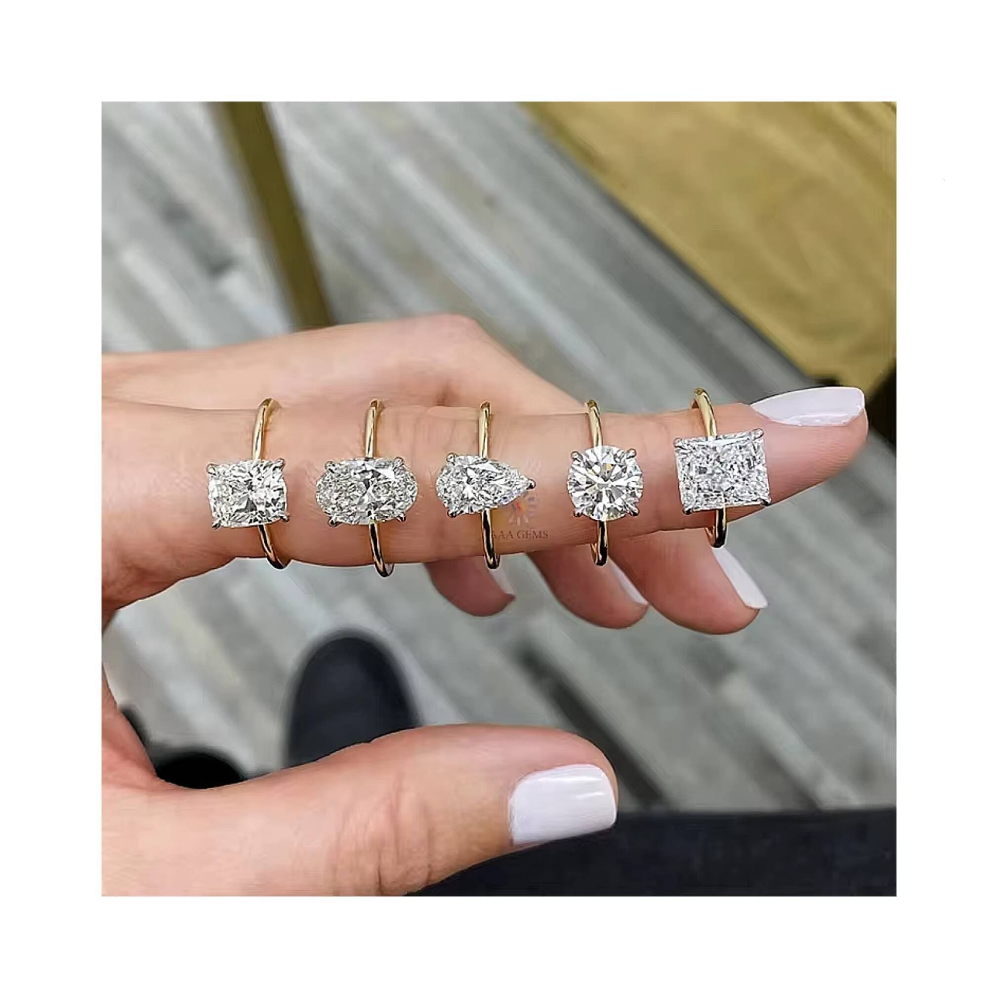 Top Sales 14K Gold Engagement Solitaire Ring 3CT 4CT 5CT Oval Cushion Cut Wedding Band VVS Moissanite Ring for Women