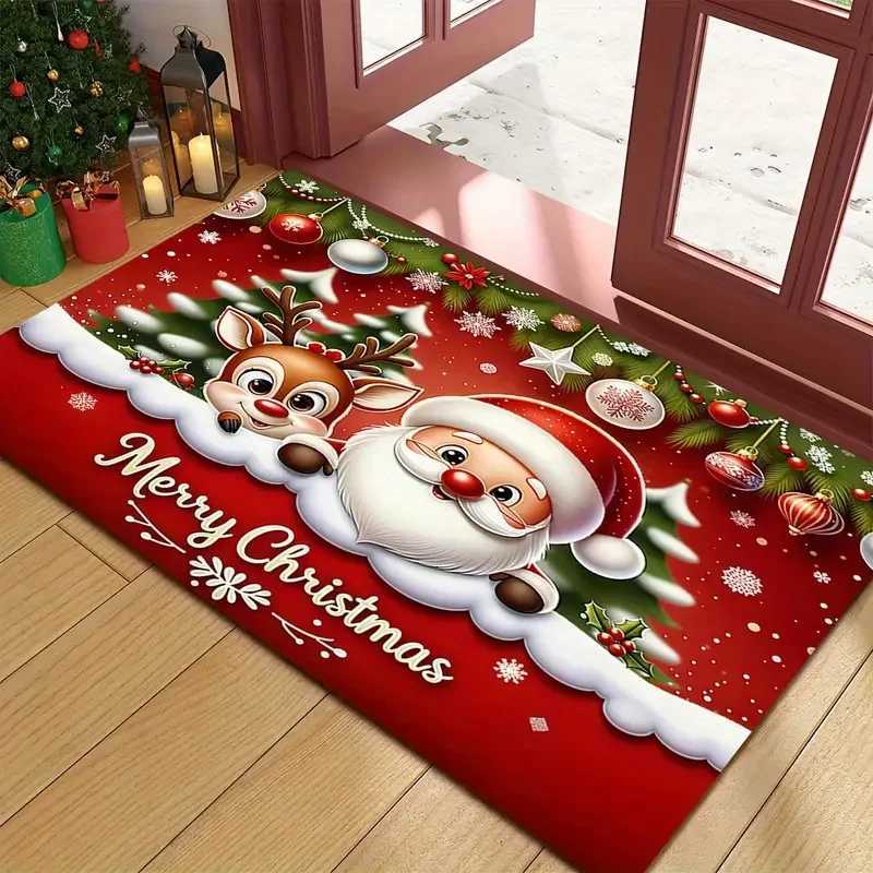 VIKAMA 1PC Santa and Elk Pattern Doormat for Home Holiday Decor Christmas Home Decor Mat Entrance Welcome Doormat Home RugM251117