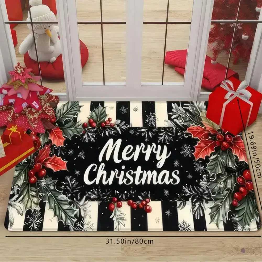 1 pcs Black and White Striped Christmas Floor Mat Non-Slip PVC Bottom Soft Absorbent Home Doormat for Porch Holiday Home DecorM251117