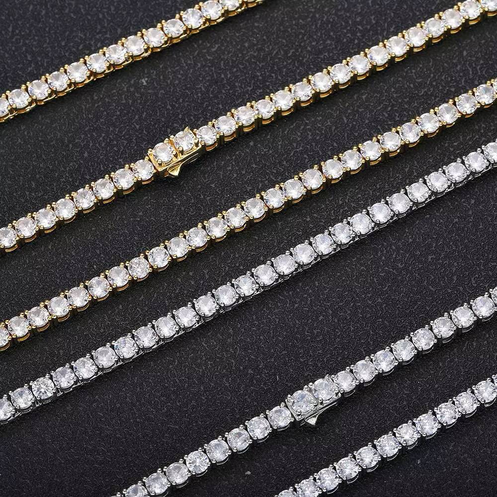 Moissanite Hip Hop 3/4/5mm Iced Out CZ Crystal Clasp Tennis Chain Clasp Lab Grown Diamond Tennis Chain Necklace