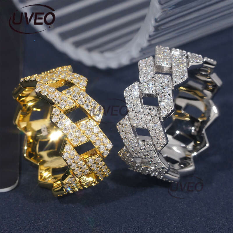 Moissanite Ring 925 Iced Out Jewelry VVS Gold Moissanite Diamond Hiphop Pass Dias Tester Women Fashion Sterling Silver Couple