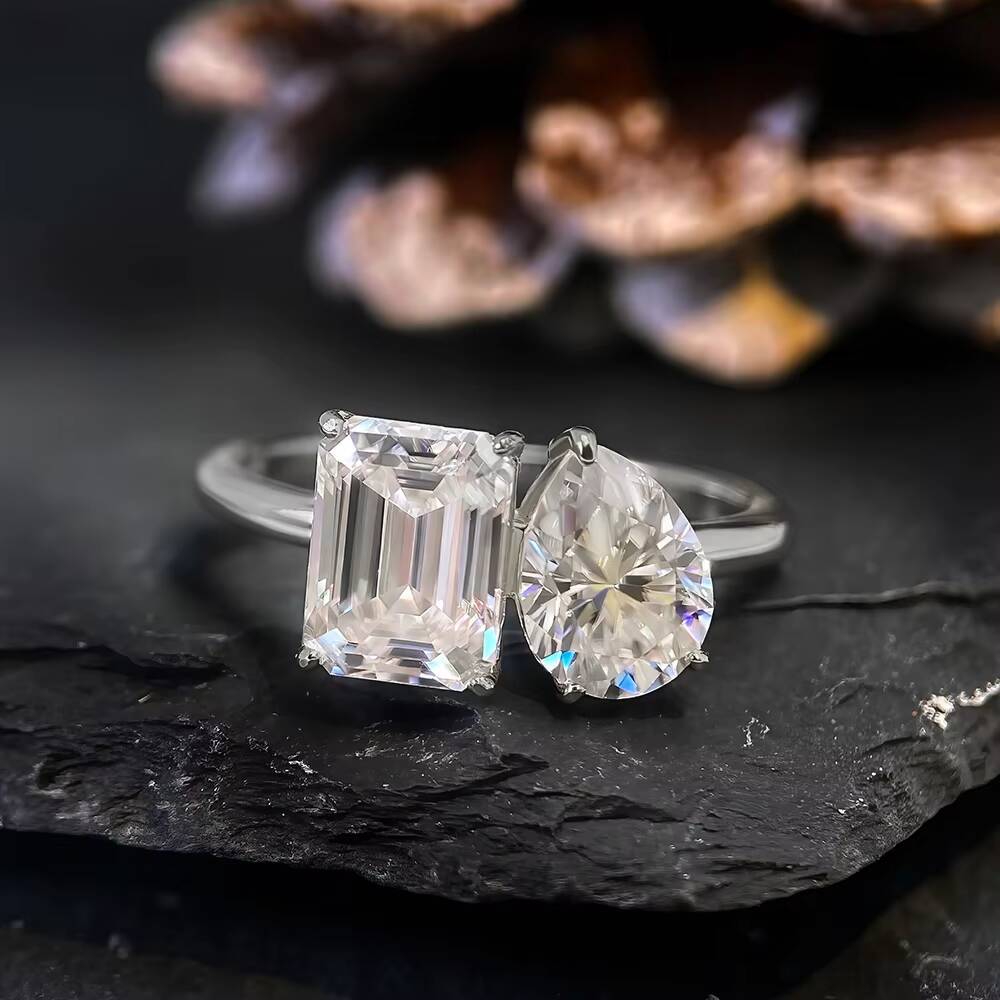 925 Sterling Silver Engagement Ring Luxury Sparkle Setting Pear Shape Moissanite Silver Radiant Cut Wedding Ring for Women