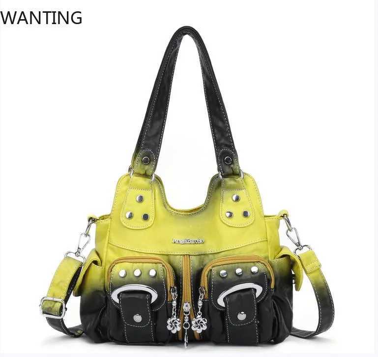 Angelkiss Women Handbag Fashion Small PU Shoulder Bag Soft Hobos Messenger Top-handle Bag Tote Satchel Front Pockets PurseW251117