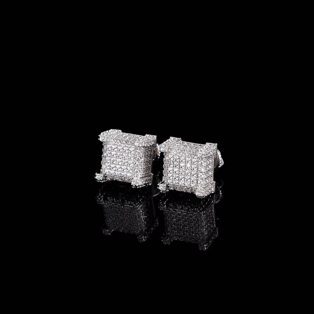 Laboratory cultivation of Moissanite Hip Hop Iced Out Jewelry Gold Plated Earrings Women Micro Pave 3A Zircon Square Screw Back Earring