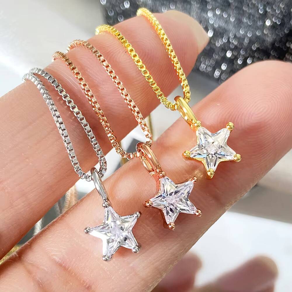 925 Sterling Silver Star Pendant Necklace Waterproof Gold Plated No Fade Wholesale Price Fine Engagement Wedding Party Zircon