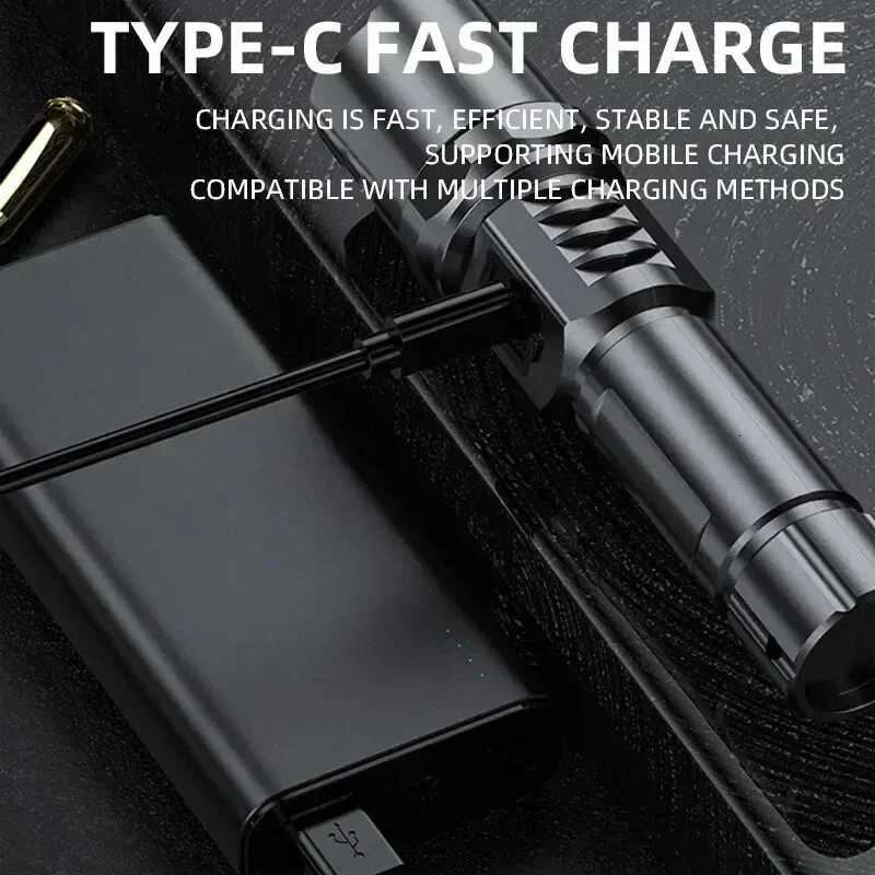 Super Bright LED Flashlight 3 Lighting Modes Built-in Battery Flashlights USB C Rechargeable Zoom Self Defensa Tactical Torch M251117