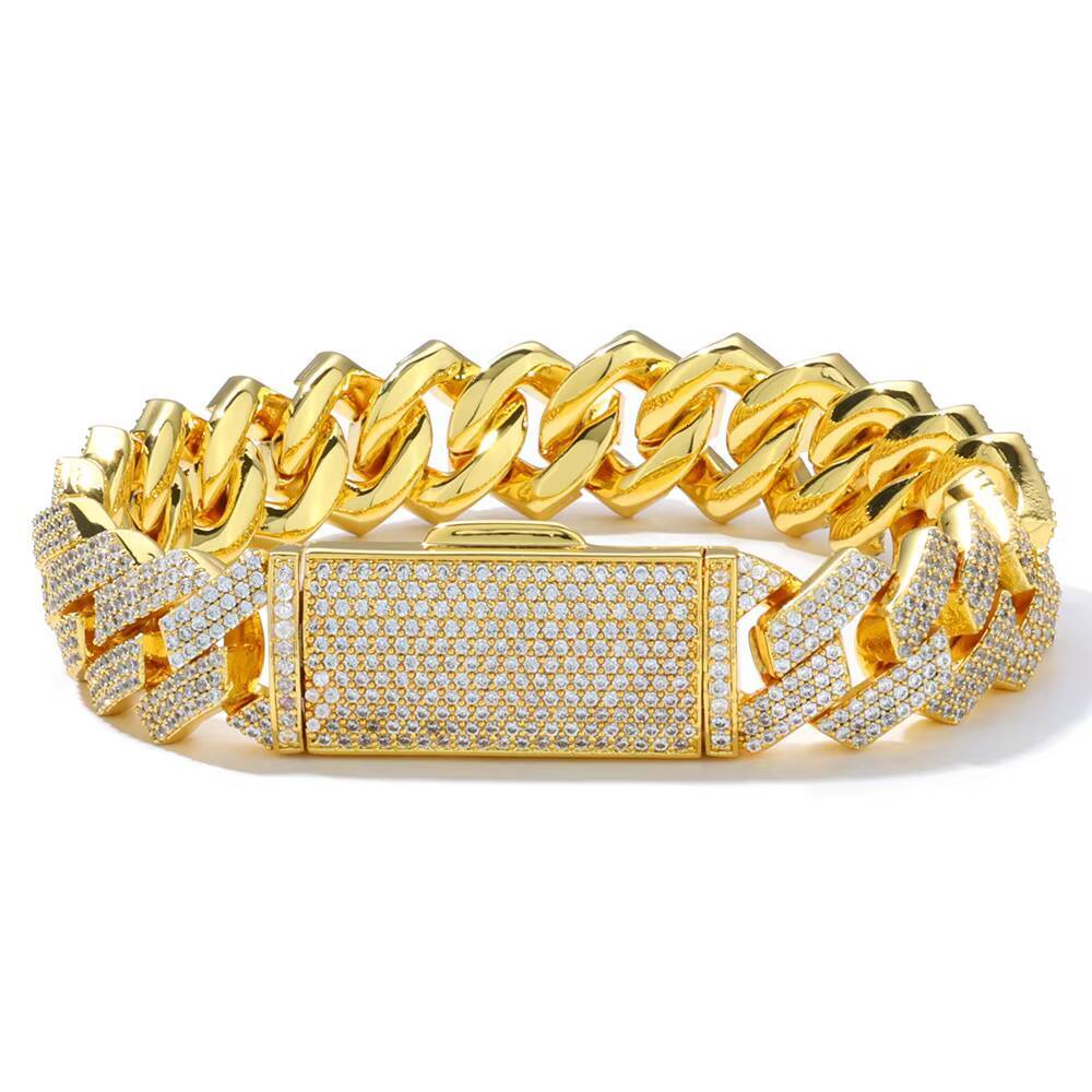 Men S925 Silver Moissanite Bracelet Three Rows Full Diamond Rhombus Cuban Chain Hip Hop Gift