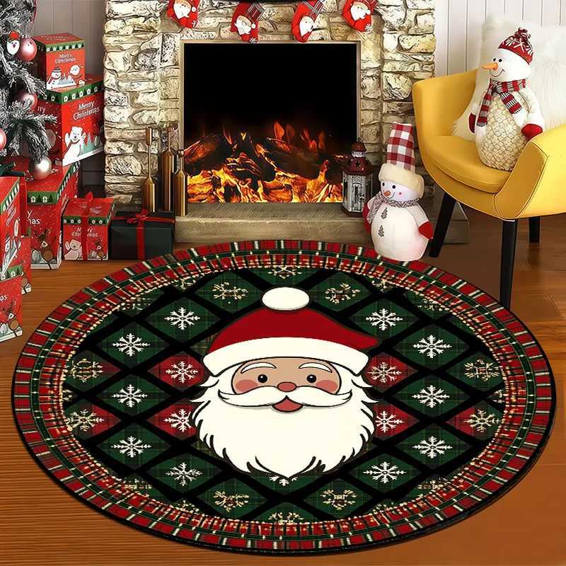 2D Flat 1pc Santa Claus Christmas Style Round Mat Lightweight Non - Slip Machine Washable Door Mat Home Decoration SuitableM251117