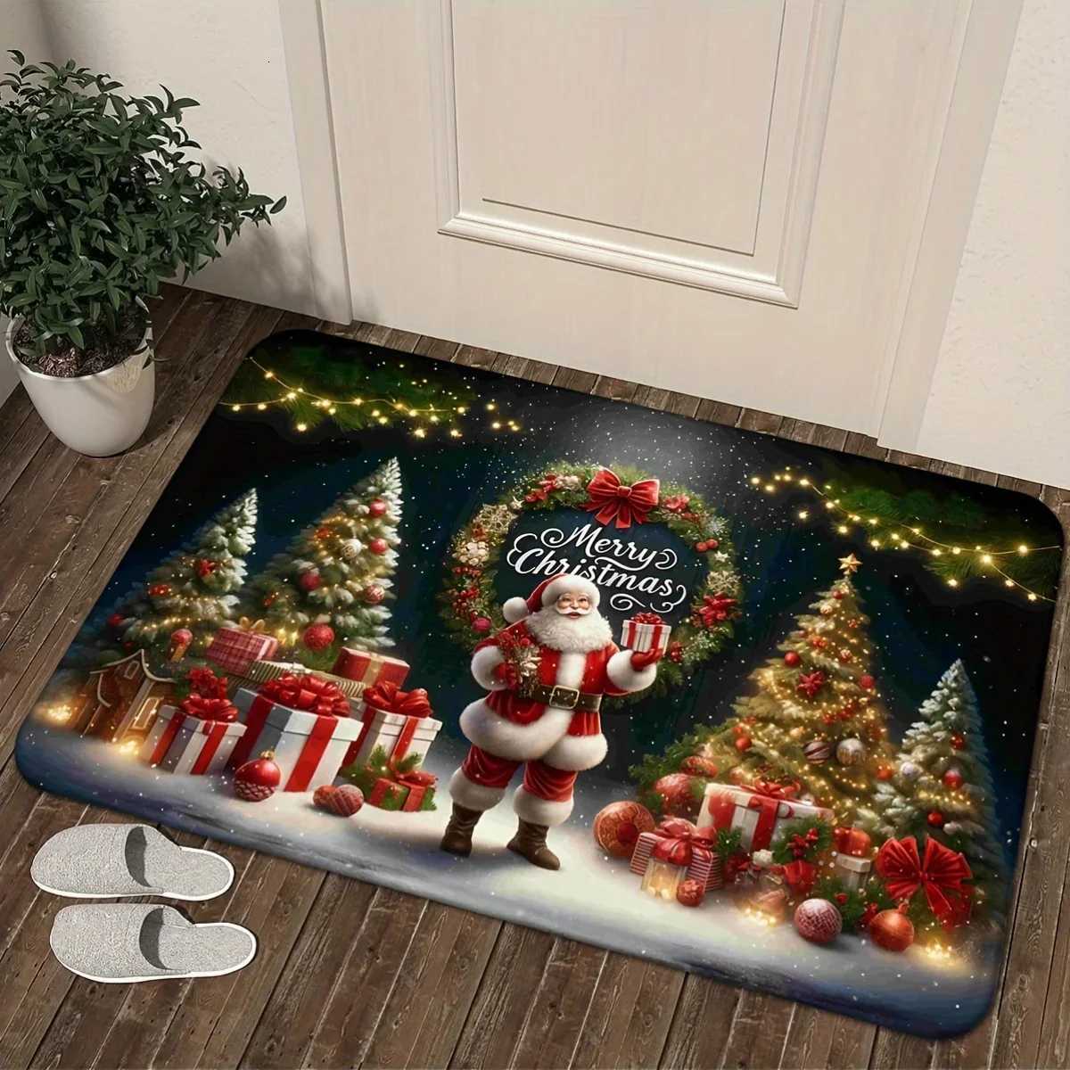 Christmas Santa Claus Entrance Welcome Doormat Bedroom Bedside Foot Mat Balcony Hallway Bath Non-slip Rugs Christmas DecorationsM251126