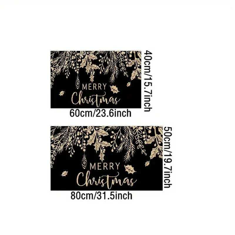 Merry Christmas Black Gold Leaf Welcome Floor Mat-Machine Washable Flannel Material Suitable For Living Room Bedroom BathroomM251117