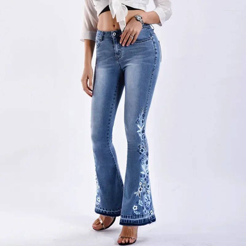 Women's Jeans Flared Woman Embroidery Flower Flare Women Stretch Denim Pants Womens Trousers 2025 Pantalones De Mujer Femme 3xl Z260313