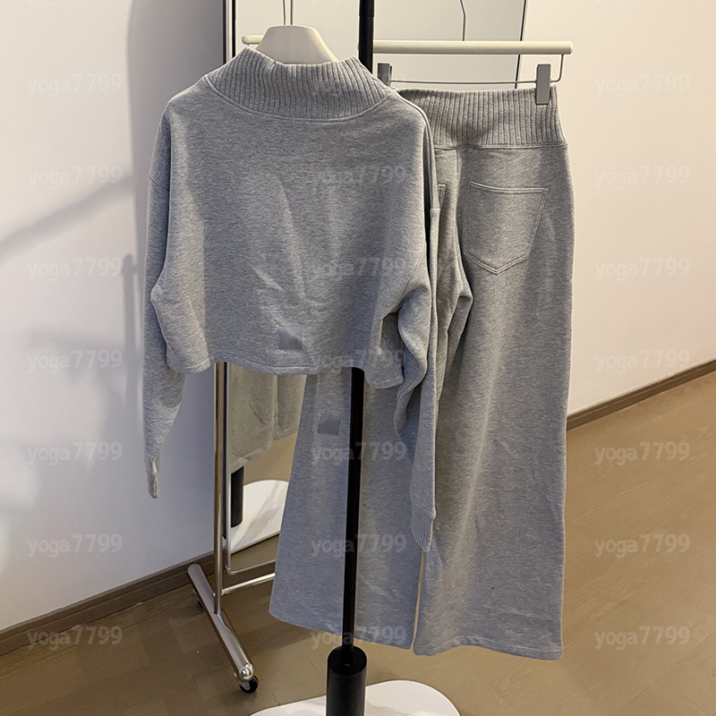 Yoga Hoodies Mock Neck Fleece Lined Cropped Sweatshirt Womens Yoga Pants Knit Sweatpants Slim Fit Sweater Straight Leg Pants Sporty High Waist Wide Leg Pants