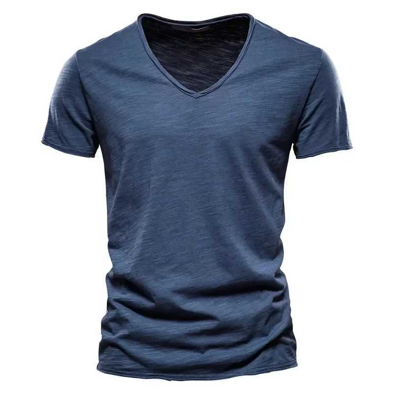 New 100% pure cotton mens T-shirt top V-neck thin short sleeved T-shirt high-quality mens fashionable fitness hot T-shirt size S-5XL Z250417-1