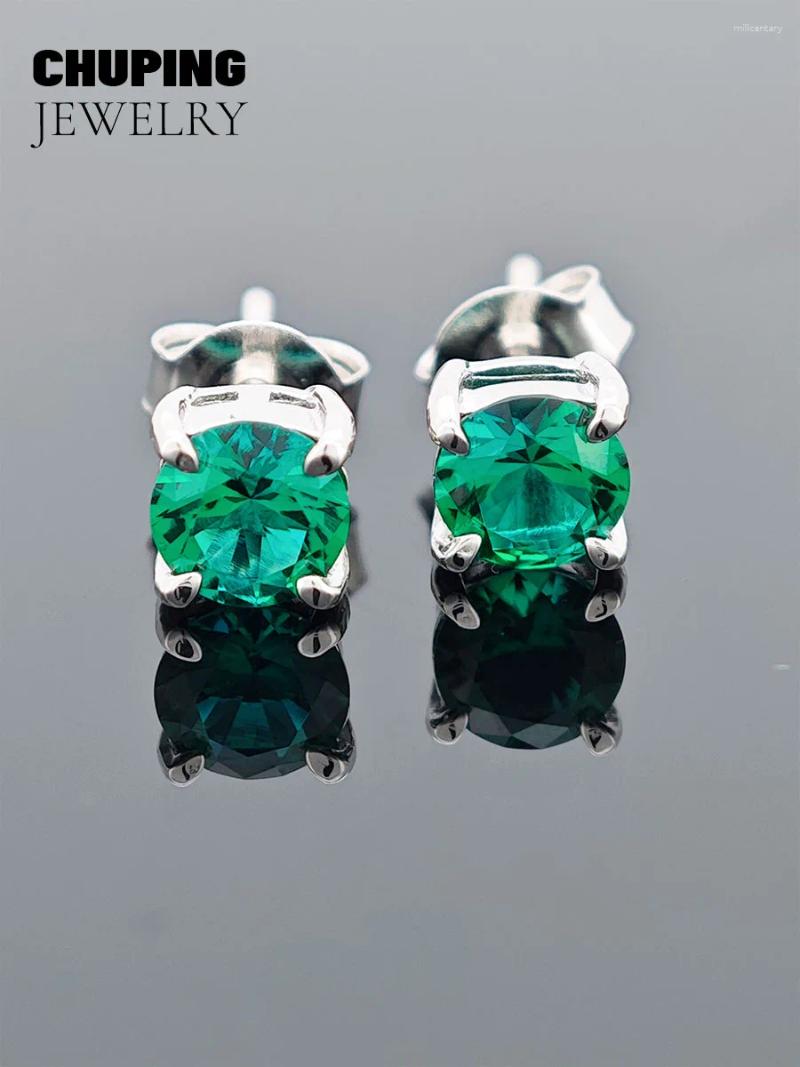 Stud Earrings ChuPing Fine Jewelry Lab Grown Emerald Round Shape S925 Silver Earring For Women Evening Party Valentine's Day Or Birthday