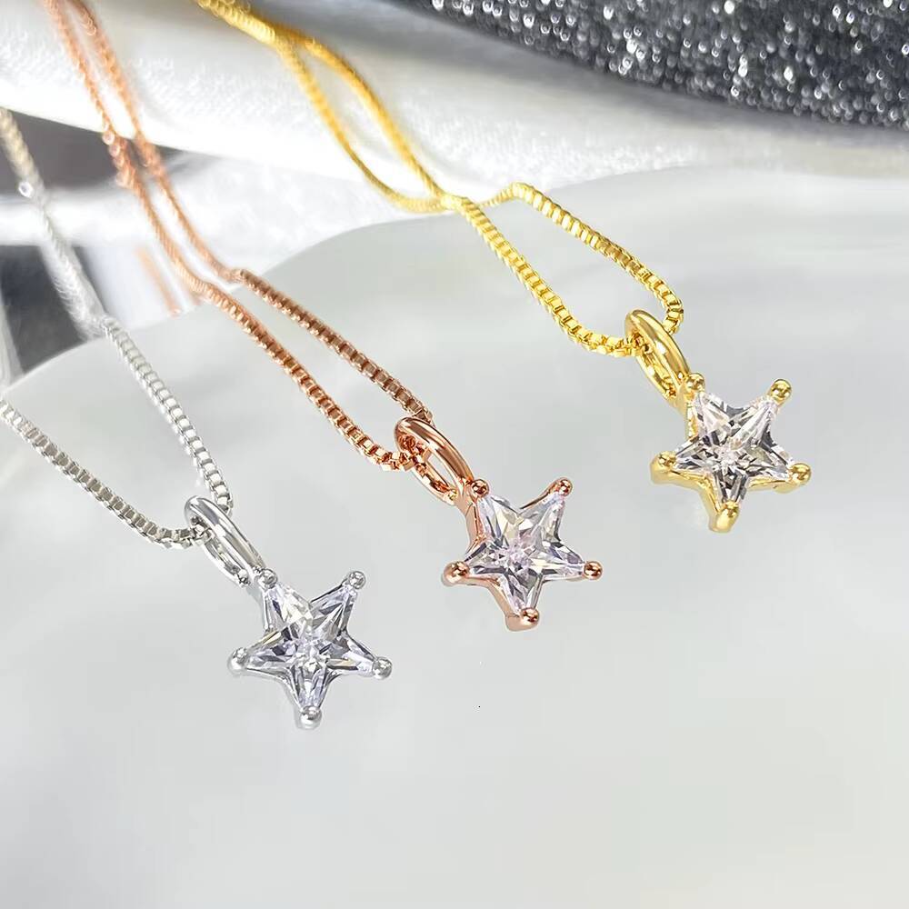 925 Sterling Silver Star Pendant Necklace Waterproof Gold Plated No Fade Wholesale Price Fine Engagement Wedding Party Zircon