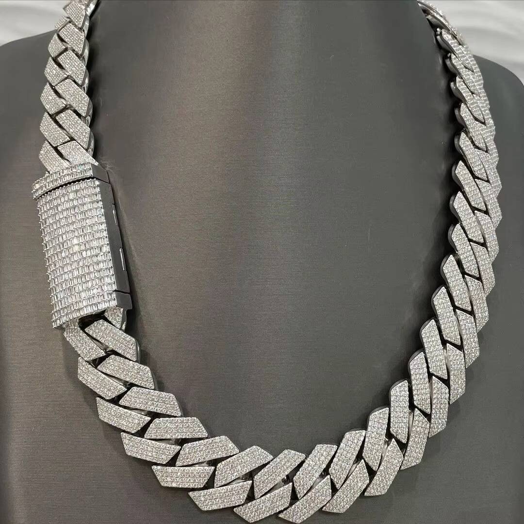 Mens Gold Chains 18mm Iced Out Two Tone VVS Moissanite Miami Cuban Link Chain S925 Sterling Silver Necklace