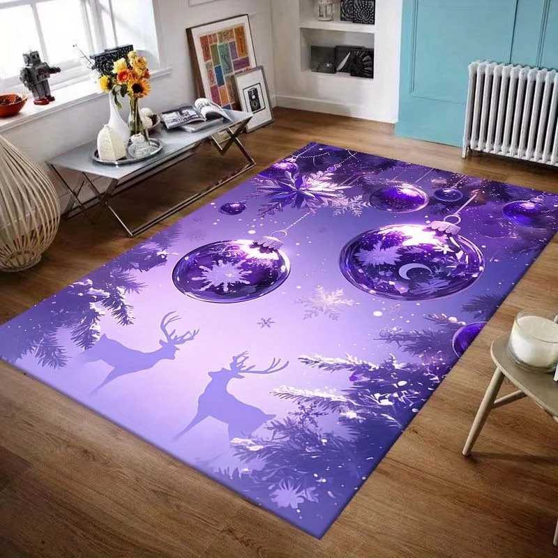 Large Purple Christmas Tree Reindeer Print Area Rug Polyester Anti-Slip Carpet for Living Room Bedroom and Play MatM251117