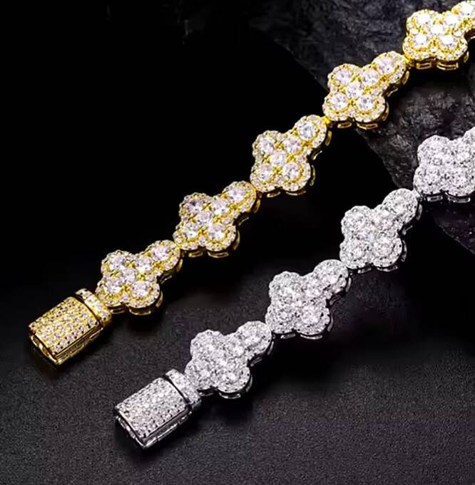 Trendy Hip Hop Jewelry Women Men 13mm Moissanite Cross Bracelet S925 Silver Iced Out Diamond Tennis Clover Bracelets Gra