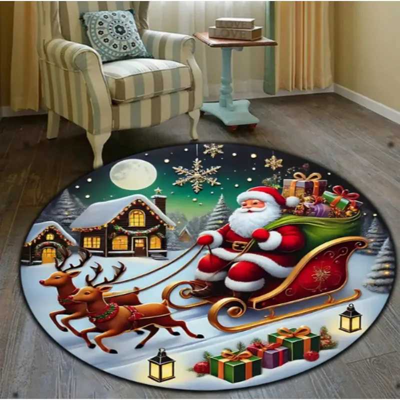 Christmas Snowman Doormat Red Hat Circular Carpet Anti Fouling Anti Slip Bottom Retro Perfect Choice for Holiday Home DecorationM251117