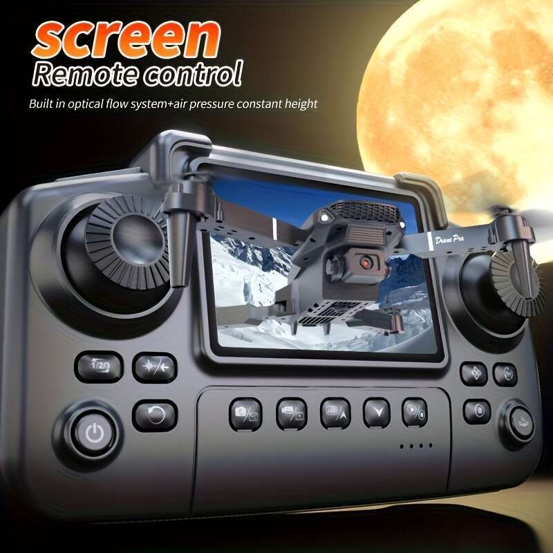 NEW E Foldable Quadcopter Drone Visual Remote Control With Display Screen Dual Cameras Two Batteries Brushless Motor Obstacle Avoidance LED Lights