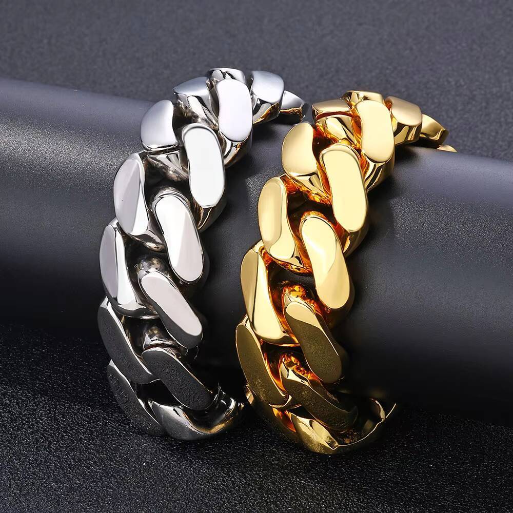 Moissanite Customizable White Gold Plated Cuban Chain Bracelet Hip Hop Jewelry Smooth Cuban Link Chain for Women Gift Party