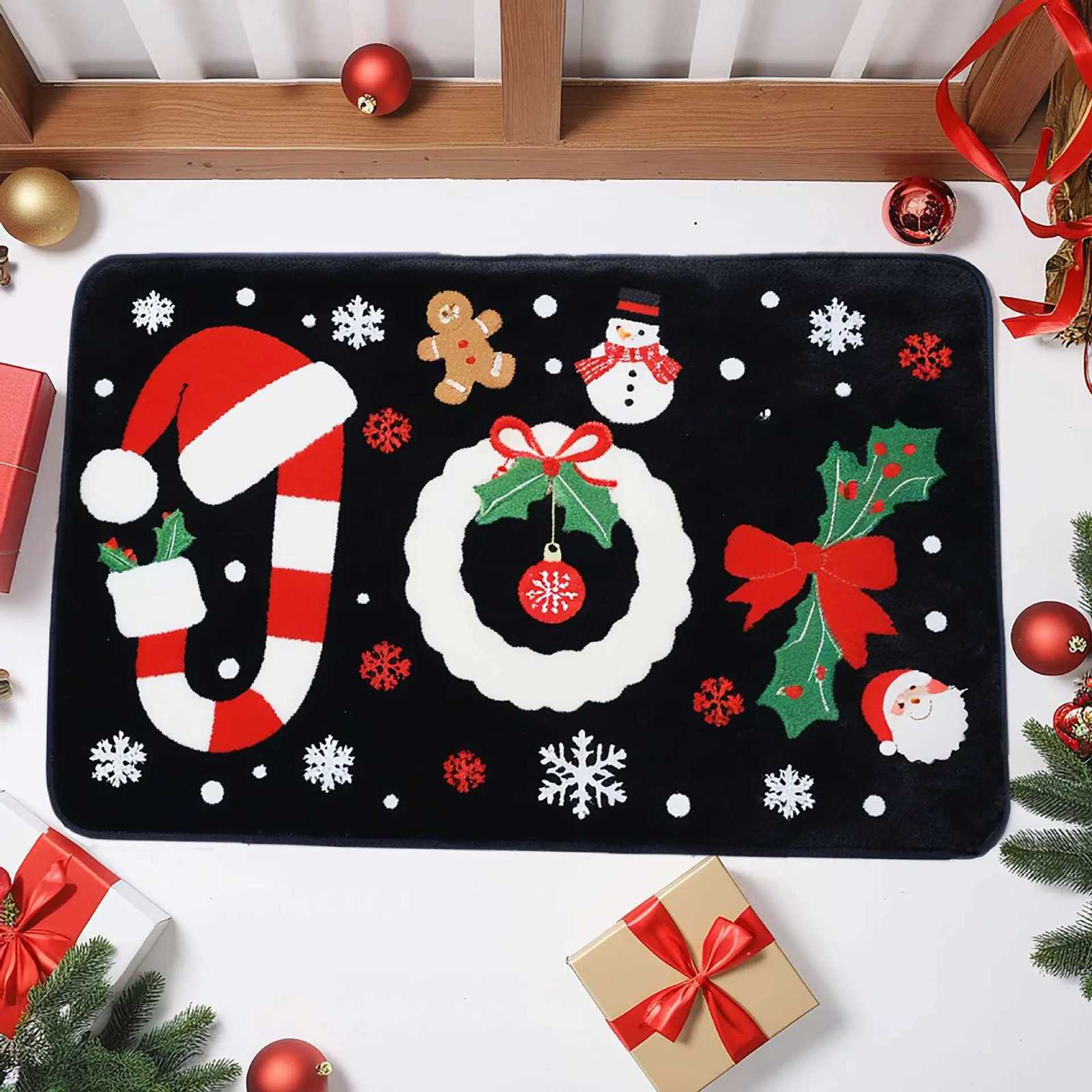 Christmas Decoration Door Mat Crystal Velvet Carpet Entry Door Porch Dirty Washable Mat Balcony Bathroom Foot RugsM251117