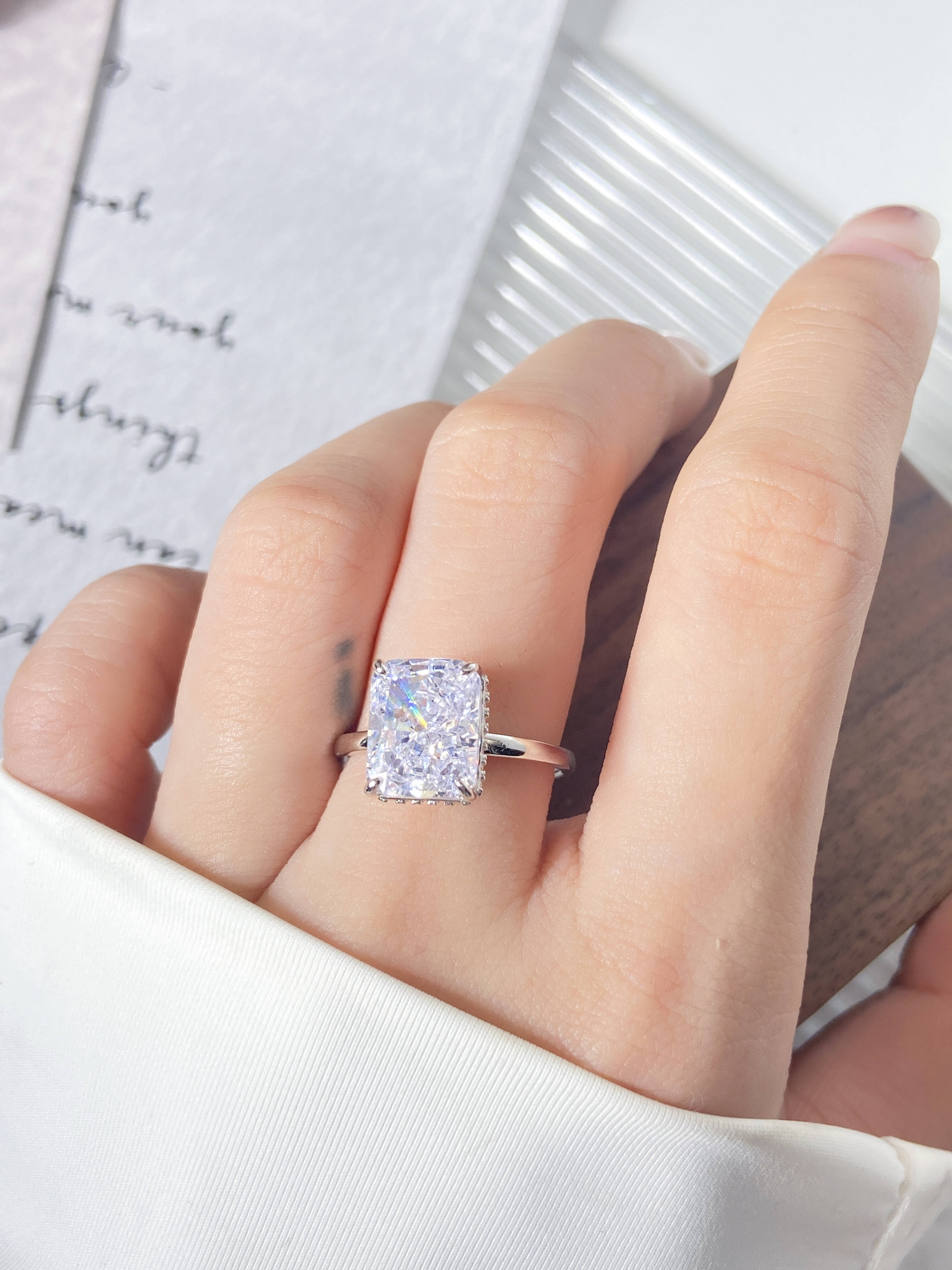 Foxi Prong Set Fine Rings Geometric Zircon 925 Sterling Silver Womens Ring 18K Ring Jewelry Set