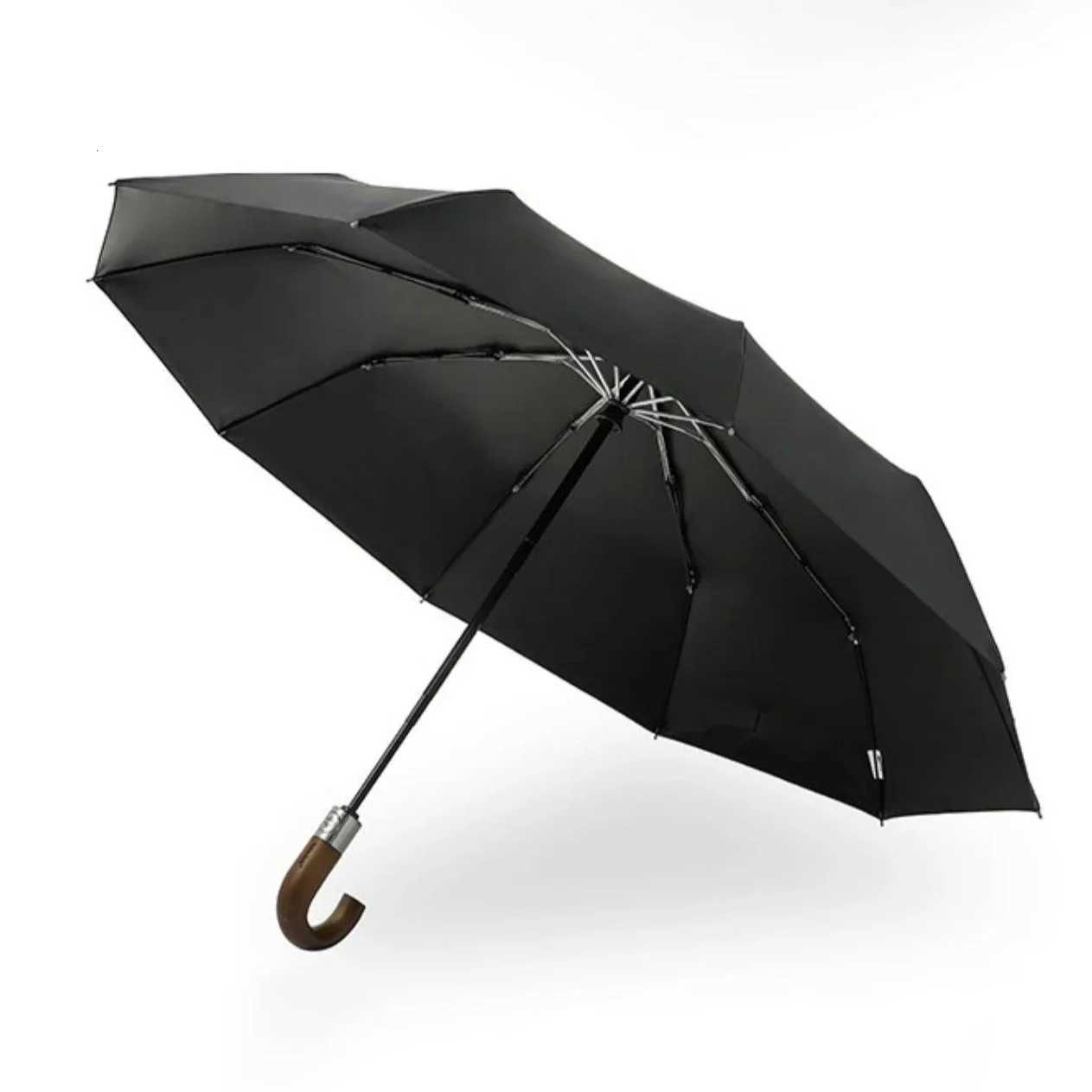 Wooden Hook Handle Clear Umbrella Automatic Business Men Big Umbrella Rain Women UV Parasol Sun Umbrella 10K Windproof C251117