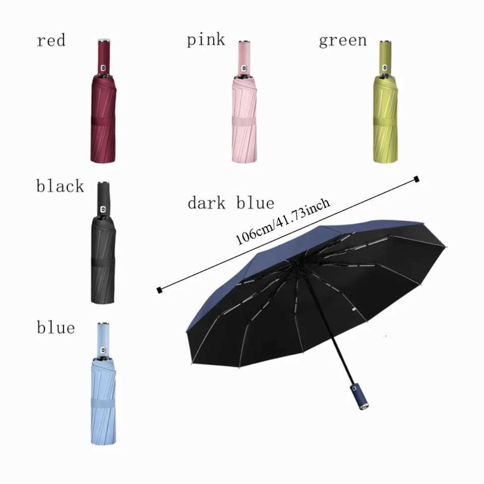 10-Bone Frame LED Flashlight Umbrella Windproof Design Three Fold Rotating Umbrella Waterproof UV Protection Automatic Umbrella C251117