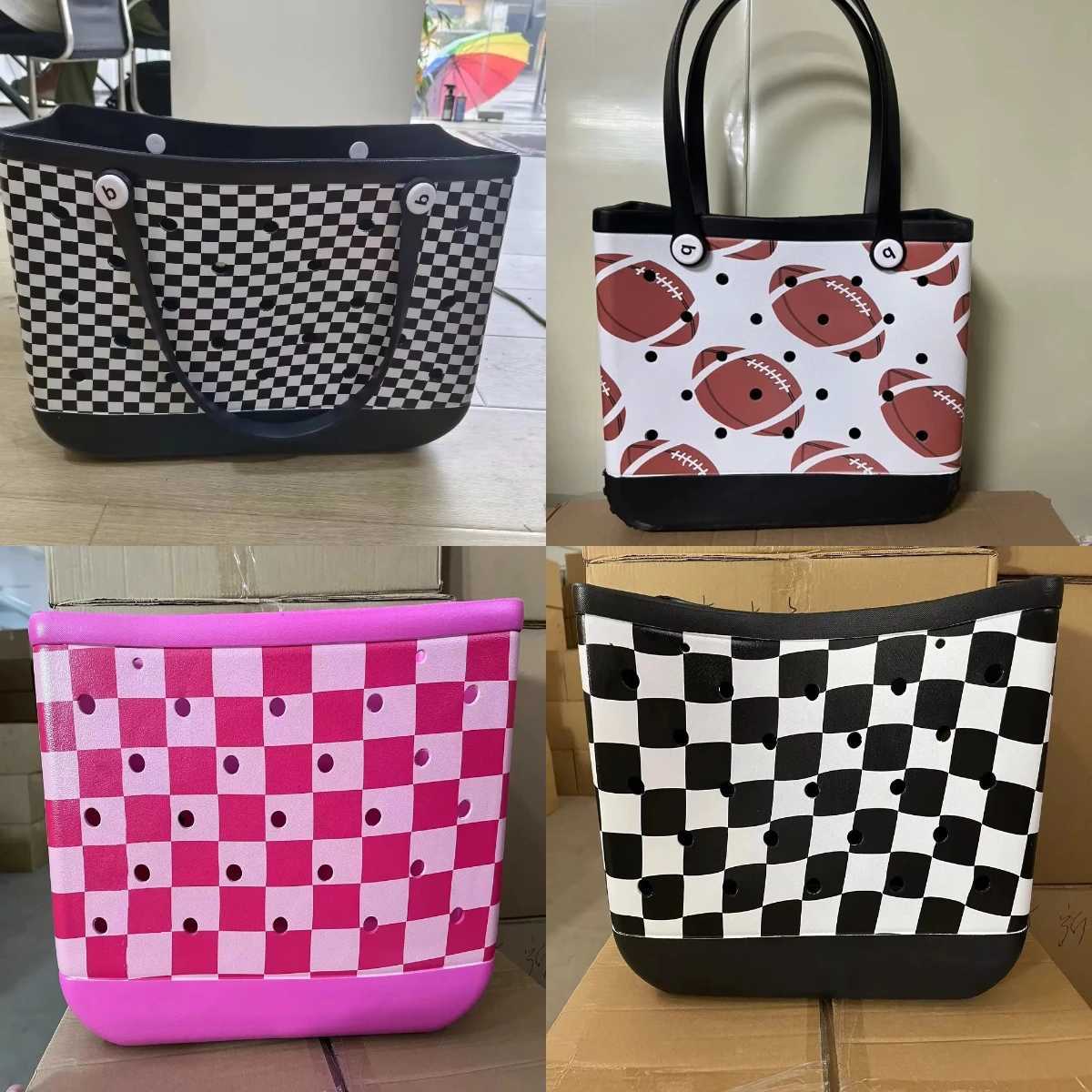 Oversized Boggs Beach Bag Baseball Summer Rugby EVA Beach Basket Womens Picnic Handbag Hole Waterproof Handbag Shoulder Bag S25418