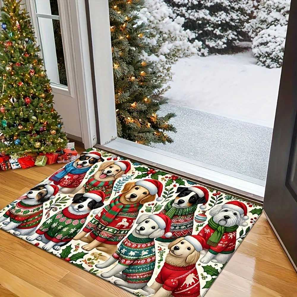 1pc Christmas Dog Mat Merry Bright Holiday indoor and outdoor rear front door welcome mat winter door matM251117