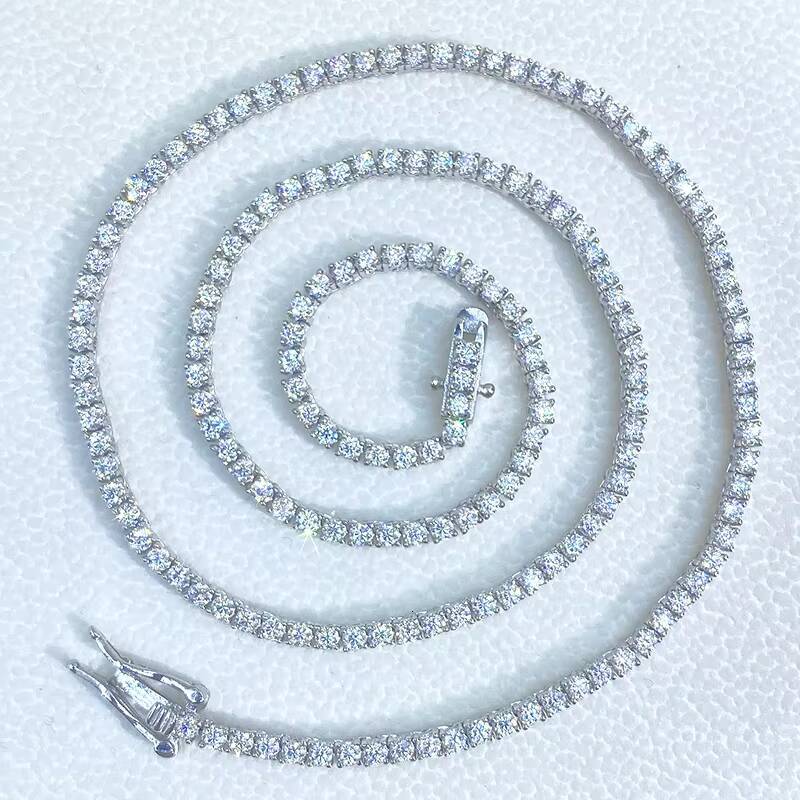 Traxnyc Silver or Gold Iced Out Diamond Tennis Chains 4mm VVS White Diamond Chain Tennis Necklaces for Men Women