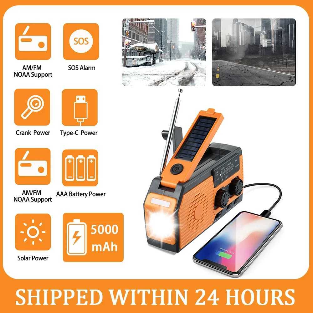 Solar Hand Crank Radio Portable Multifunctional Radio AM/FM/WB NOAA Weather Radio LED Flashlight Power Bank for Outdoor Camping M251117