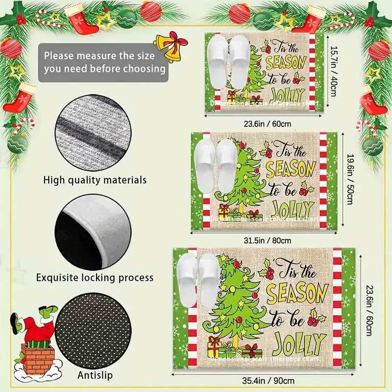 VIKAMA Christmas Tree Floor Mat - Green Edged Snowflake Decorative Carpet - Easy To Clean Entrance Floor Mat - Home DecorationM251117