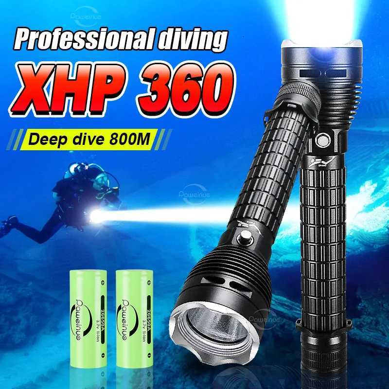 Newest XHP360 Professional Diving Flashlight IPX8 Underwater Lamp High Power LED Flashlights Powerful Scuba Diving Torch Lantern M251117