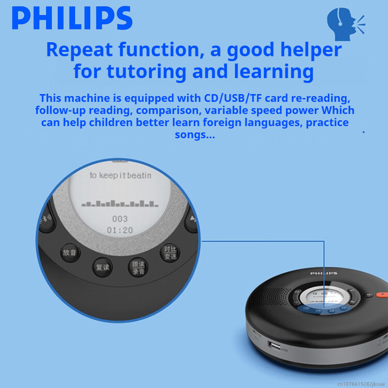 Philips New EXP5108 Mini Convenient Retro CD Player Support CD/TF Wireless Bluetooth Home HiFi Stereo MP3 Disc Loudspeaker Box