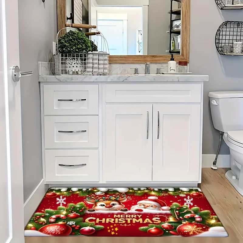 Santa Claus Elk Christmas Doormat Non-Slip Indoor Outdoor Welcome Mat Festive Holiday Decor for Entrance Bathroom PatioM251117