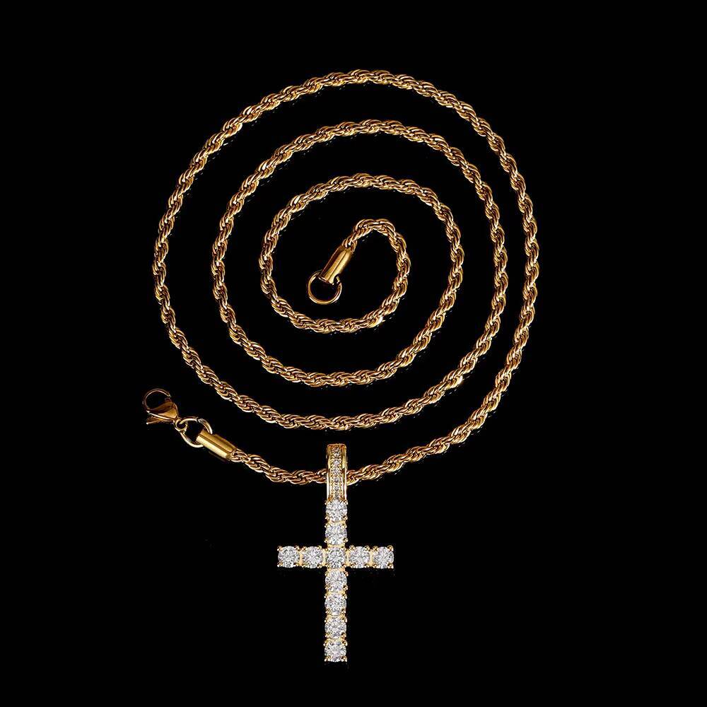 Moissanite Hip Hop Jewelry Silver Christian Dainty Jesus Piece Zircon Men Pendant Diamond Cross Necklace