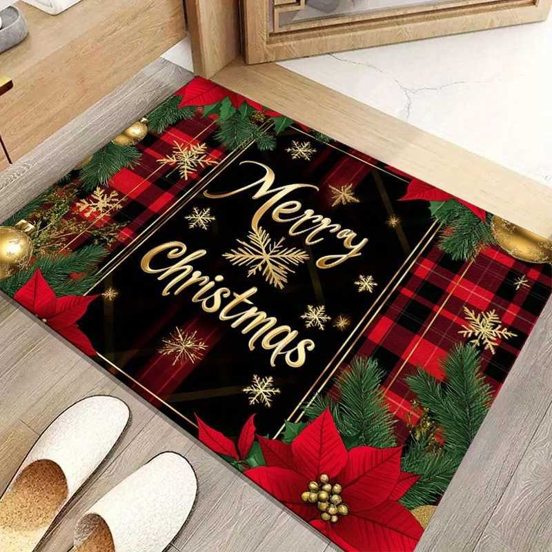 Merry Christmas Crystal Velvet Carpet Floor mat Non-slip Floor Mat Festive Holiday Chair Rug Polyester Home Living RoomM251117