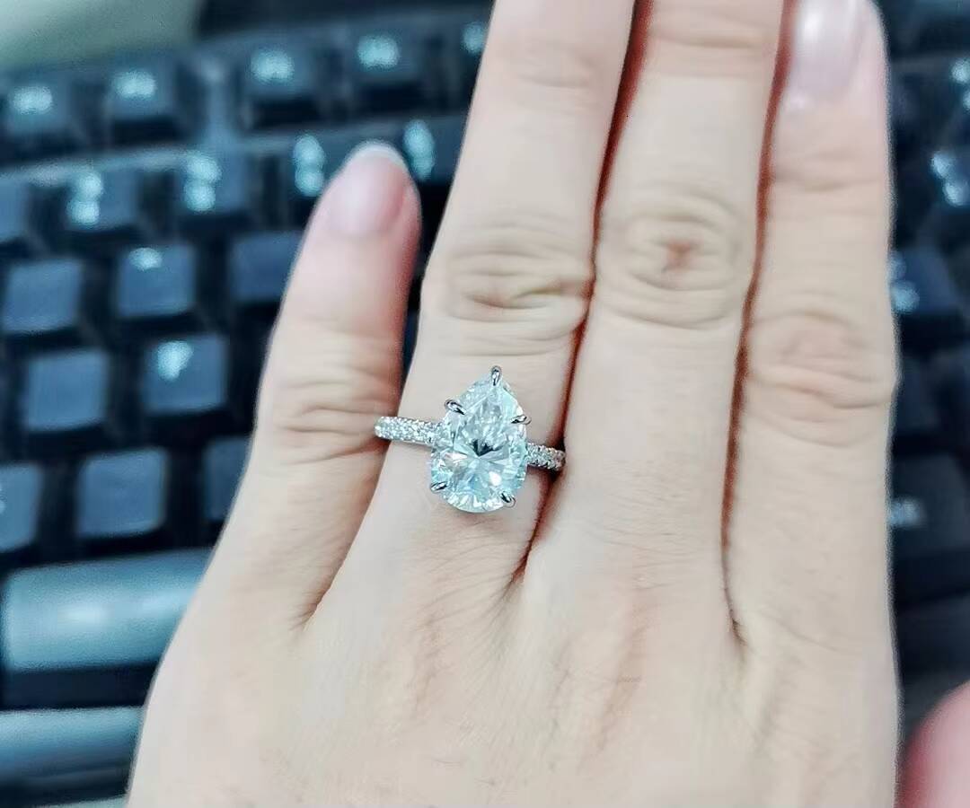 3CT Fashion Jewelry Gold 10K 14K Moissanite Diamonds Women Ring Synthetic Moissanite Engagement Ring Pear Shape