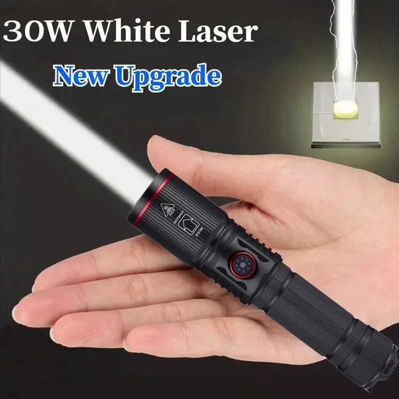 30W High Bright LED Flashlight High Power Type C Rechargeable Zoom Torch Camping Outdoor Hunting Fishing Walking Lighting Lamp M251117