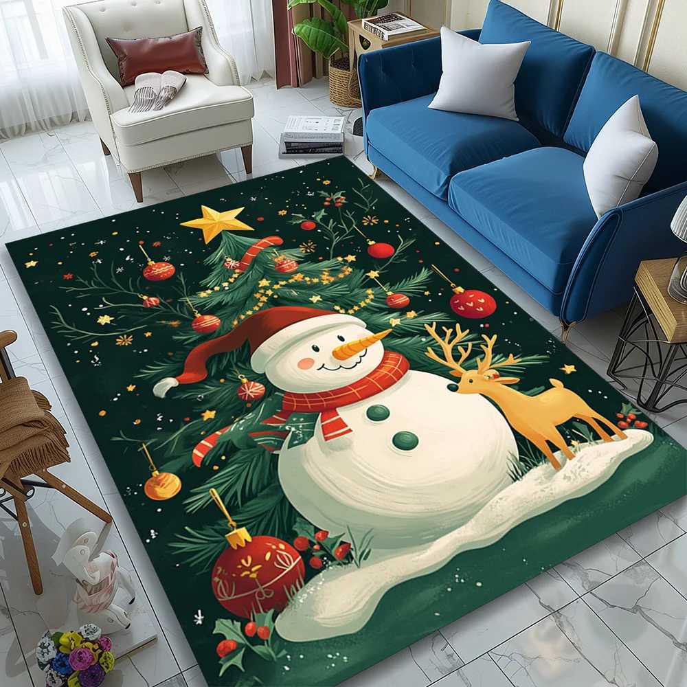 Christmas Snowman Polyester Area Rug - Durable Crystal Velvet Large Seasonal Decorative Carpet for Bedroom Living Room ReadinM251117