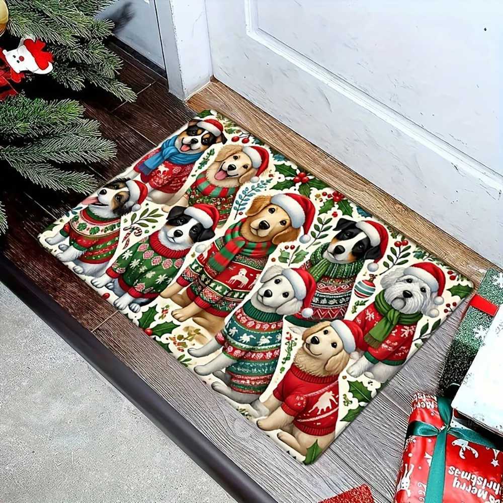 1pc Christmas Dog Mat Merry Bright Holiday indoor and outdoor rear front door welcome mat winter door matM251117